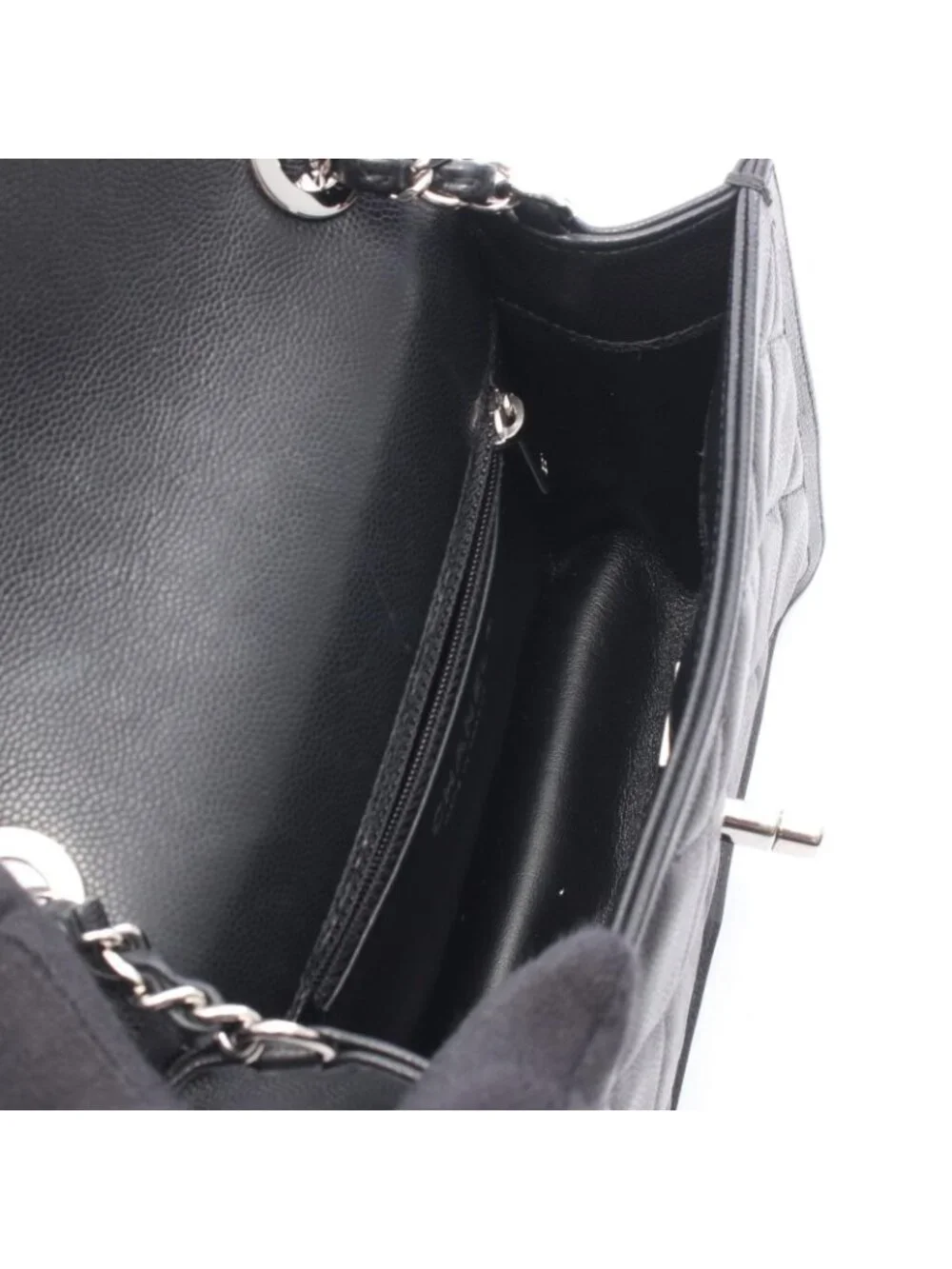 Chanel Shoulder Bag Quilted Black Caviar Leather Small Flap Chain